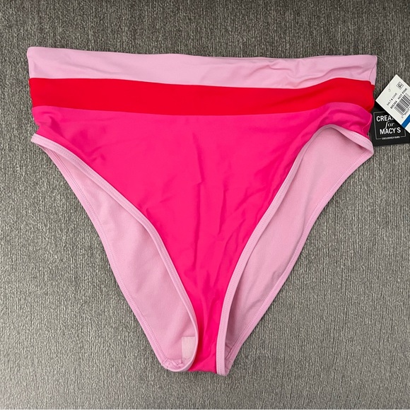 NWT Salt Cove Salt Cove Juniors Colorblocked High-Waist Bikini Bottom Pink - Picture 2 of 3